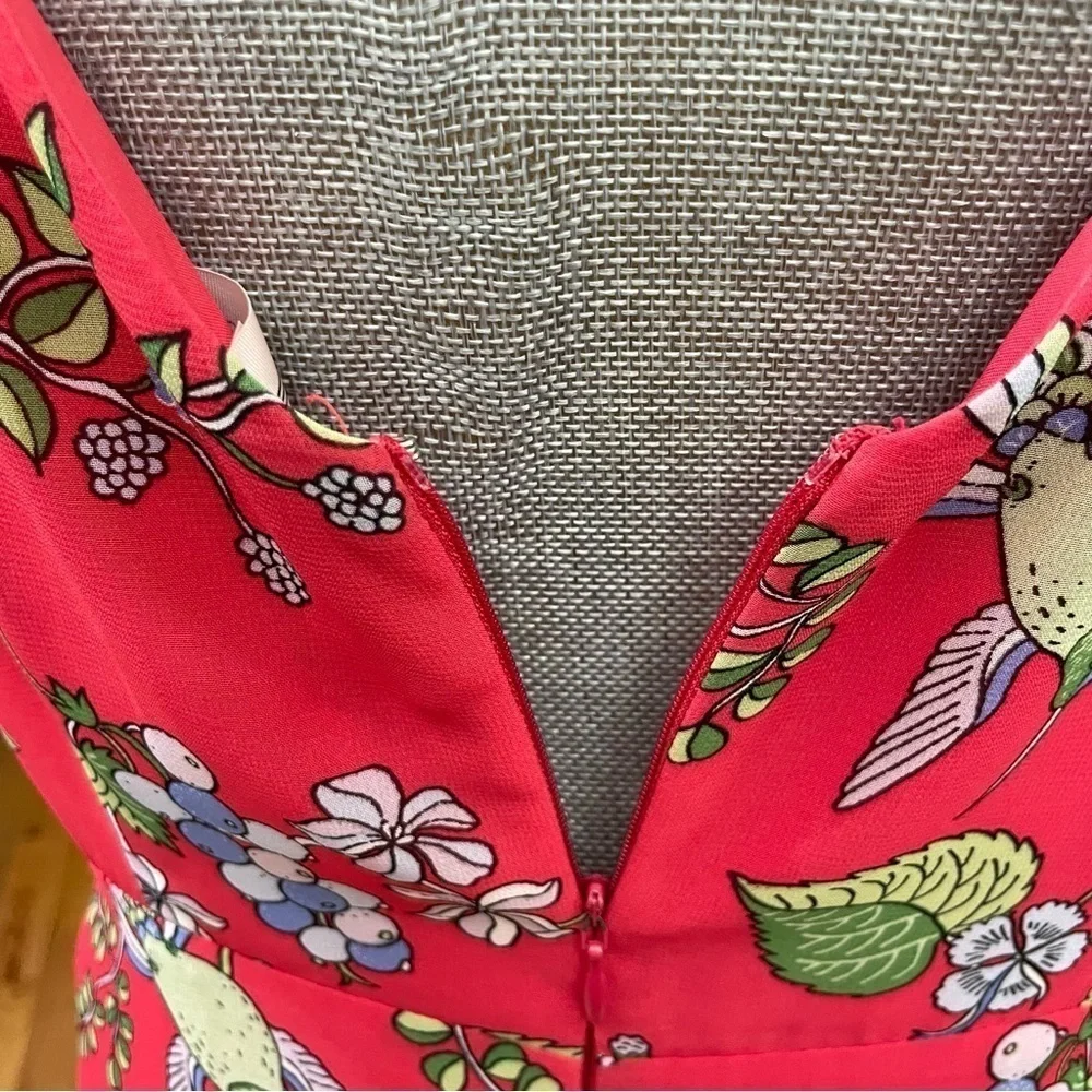 Nanette Leopore red floral Hummingbird long /Maxi flowy summer dress sz: 10